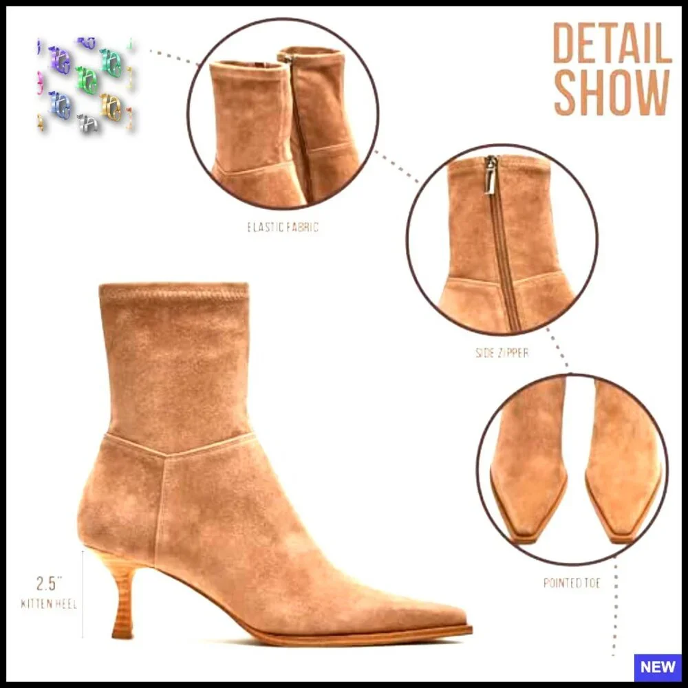 Stiletto Ankle Boots Pointed Toe Side Zipper Synthetic Leather Fashion Heels - Picture 5 of 7